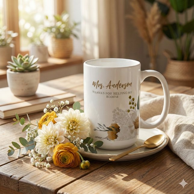 Tack För Att Du Hjälpte Mig Blomma Mugg (Thank a special teacher with this, "Thanks for helping me bloom" personalized mug! )