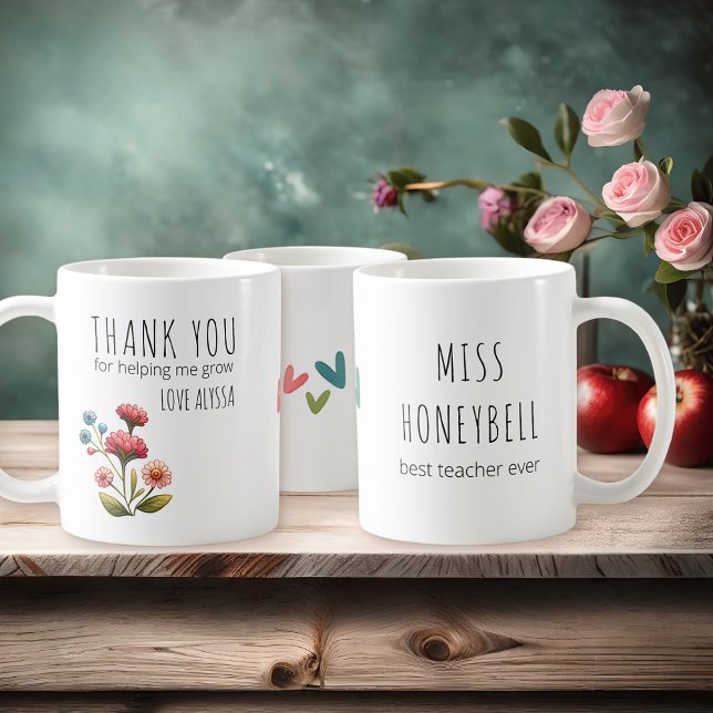 Tack för att du hjälpte mig odla blommor Lärare Kaffemugg (Thank you for helping me grow, pretty personalized gift mug for school teacher)