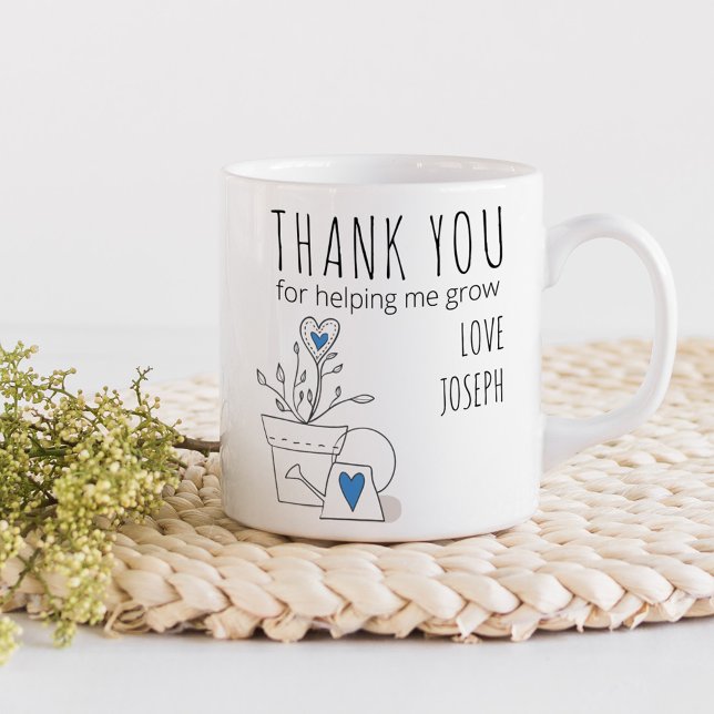 Tack för att du hjälpte mig växa Blå Växt Klotter Kaffemugg (Thank you for helping me grow teacher gift mug)