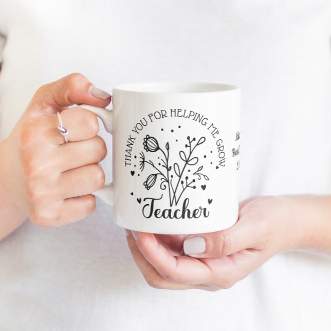 Tack för att du hjälpte mig växa Blommor Kaffemugg (teacher gifts Thank you For helping me grow Best teacher ever Cute Neutral Appreciation School)