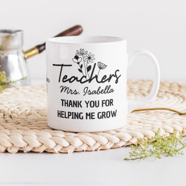 Tack för att du hjälpte mig växa blomster kaffemugg (teacher gifts thank you for helping me grow best teacher ever appreciation school end of the year )