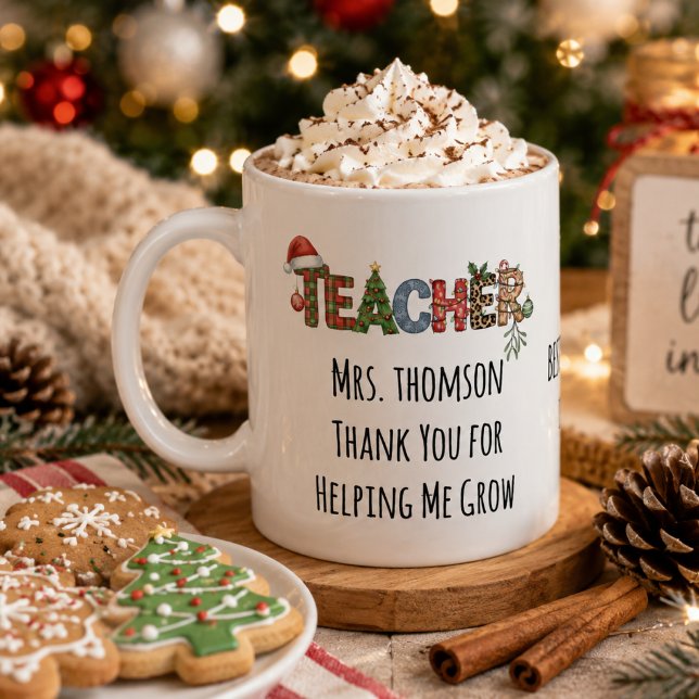 Tack för att du hjälpte mig växa jul kaffemugg (Thank You for Helping Me Grow Christmas teacher Coffee Mug)