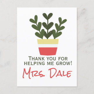 Tack för att du hjälpte mig växa | Lärare Vykort