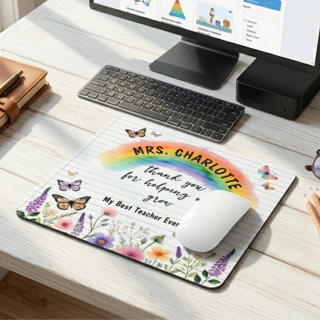 Tack för att du hjälpte mig växa Regnbåg Lärare Musmatta (rainbow thank you student funny motivational inspirational back to school first day of school new )