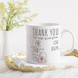 Tack för att du hjälpte mig växa Rosa Växt Doodle Kaffemugg