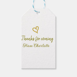 tack för att du kom add namn sms guld hjärta presentetikett