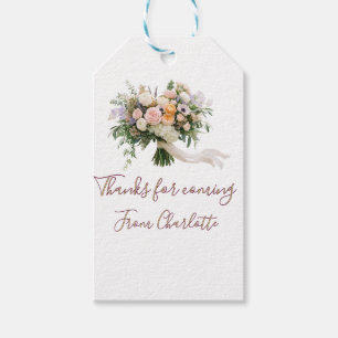 tack för att du kom blommig bukett grön blå namn m presentetikett