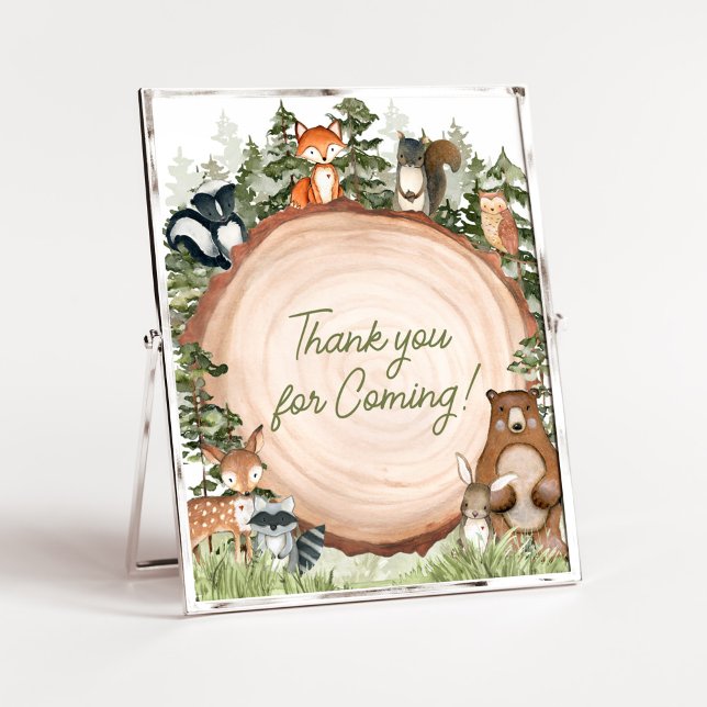 Tack för att du kom poster (Boy Woodland Animals Baby Shower Thank you for Coming Sign)