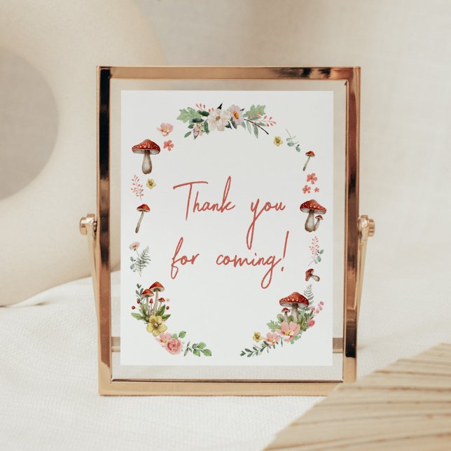 Tack för att du kom poster (Enchanted Mushroom Baby Shower Thank you for Coming Sign)