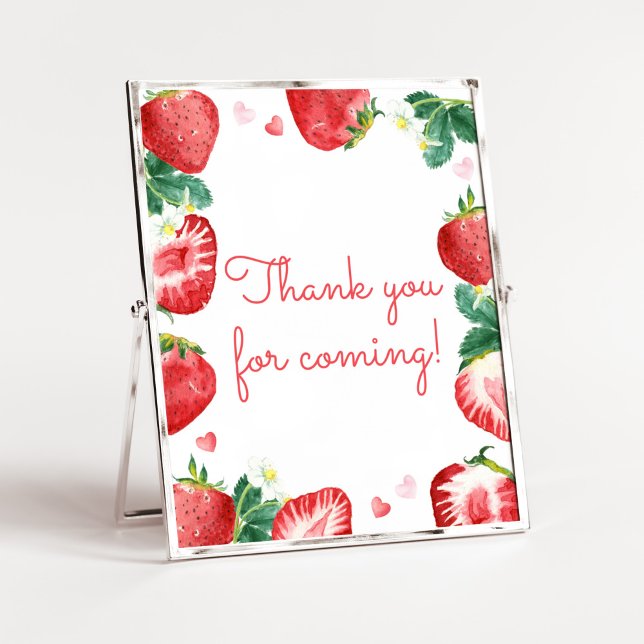 Tack för att du kom poster (A Berry Sweet Strawberry Baby Shower Thank you for Coming Sign)