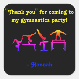 "Tack" för att du kom till min Gymnastics Party! Fyrkantigt Klistermärke