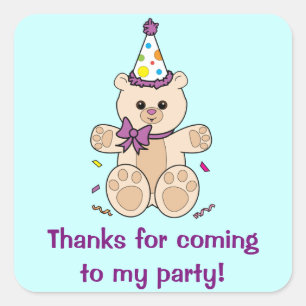 Tack för att du kom till Party med Nalle Fyrkantigt Klistermärke