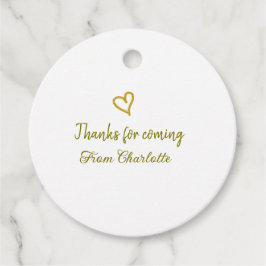 tack för att du kom tillägg namn sms gyllene hjärt gåvor etiketter