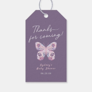 Tack för att du kommer med Lila Butterfly Baby Sho Presentetikett