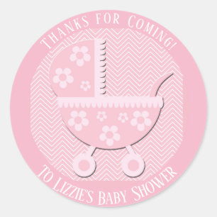 Tack för att du kommer med Rosa Baby Shower-etiket Runt Klistermärke