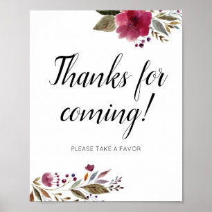 Tack för att du kommer och tar Blommigten Burgundy Poster
