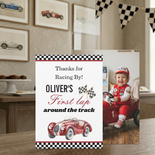 Tack för att du körde förbi Race Car 1-års födelse Inbjudningar