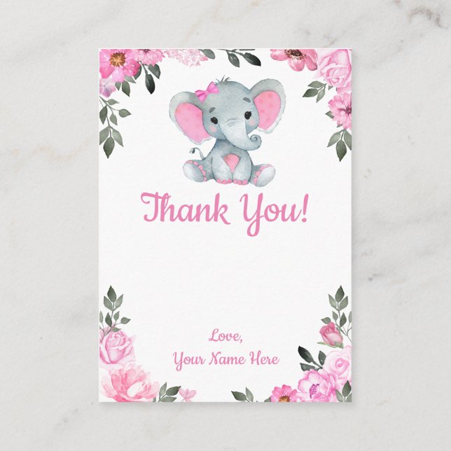 Tack för att du kort Girl Elephant Shower Rosa Rus (Baksida)