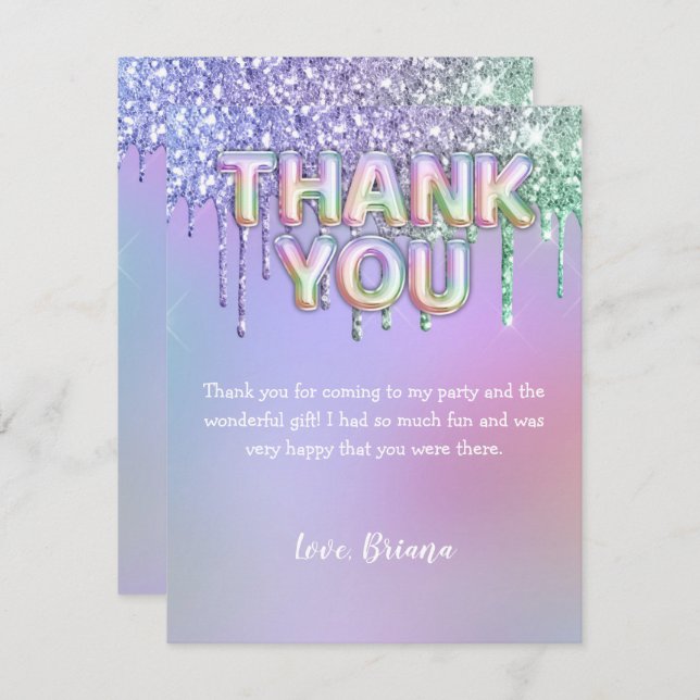 Tack för att du kortar Modern Rainbow Glitter-bubb Inbjudningar (Fram/baksida)