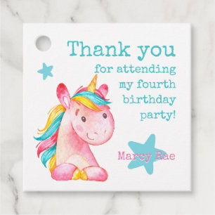 Tack för att du närvarade vid Unicorn Party Gåvor Etiketter