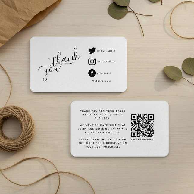 Tack för att du raderar social-mediets QR-kod Tilläggskort (Social media QR code thank you discount Enclosure Card.)