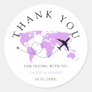 Tack för att du reser Bröllop World Map Lavender Runt Klistermärke