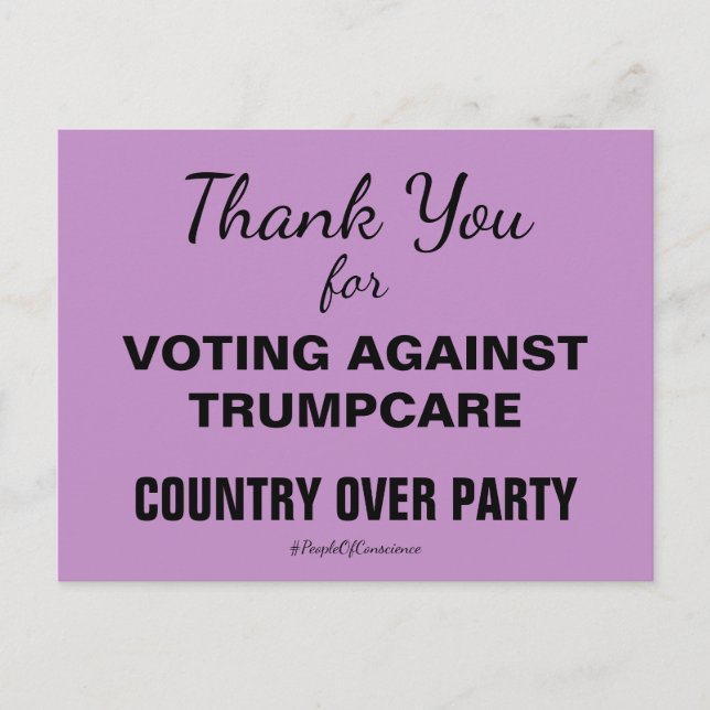 Tack för att du röstade emot TrumpCare Motstå Vykort (Framsida)