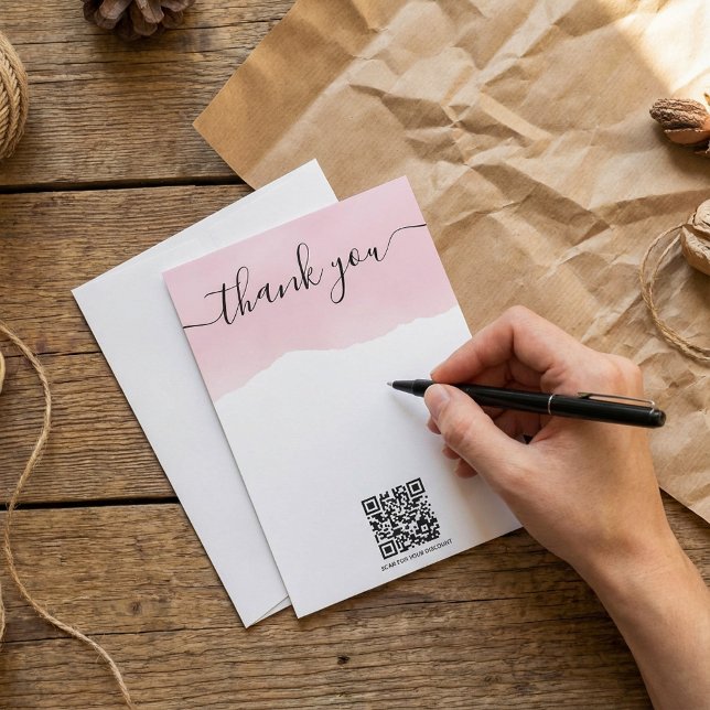Tack för att du sätter in kortet för QR-rosa (QR code pink watercolor thank you insert card.)