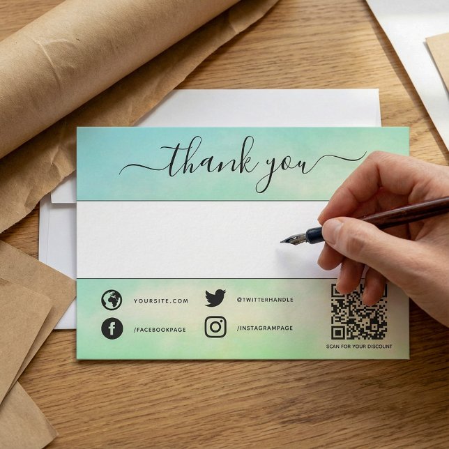 Tack för att du sätter in kortet i social kort (Green social qr code thank you insert card.)