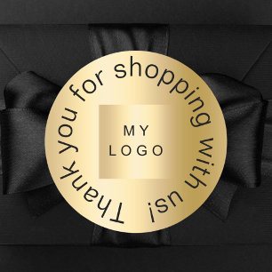 Tack för att du shoppar logotyp guld runt klistermärke