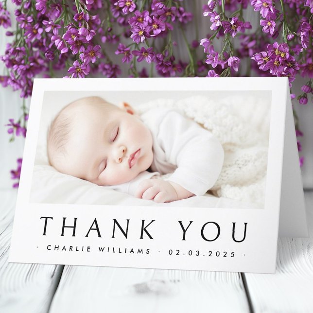 Tack för att du skickar fototack till nyfödd bebis kort (New baby announcement photo thank you card)