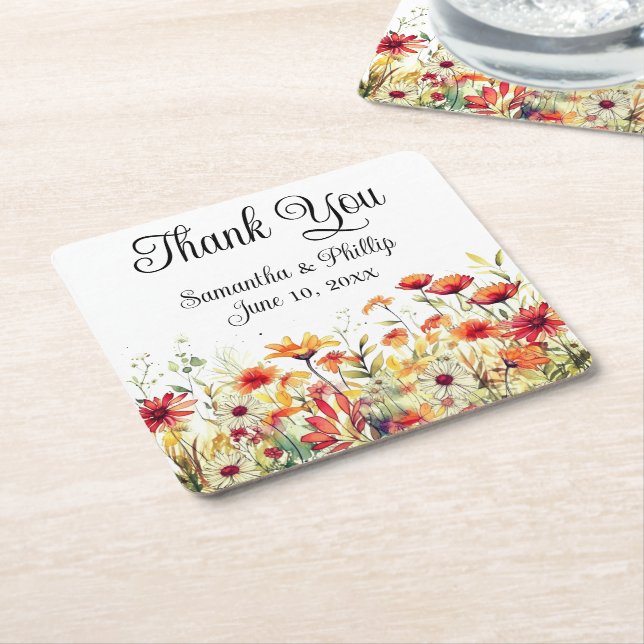 Tack för att du underlägg blommigt för bröllopsför papper kvadrat (Vinklad)