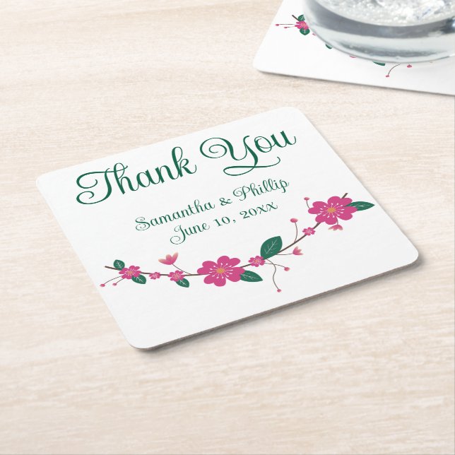 Tack för att du underlägg bröllopsförmån grönt trä papper kvadrat (Vinklad)