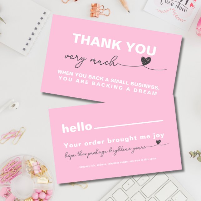 Tack för att du uppskattar kundens Rosa Visitkort (Thank you Customer appreciation note Pink heart Business Card)