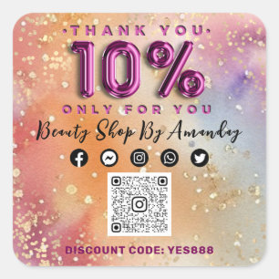 Tack för att du väljer 10%av Rosa för QR CODE-Logo Fyrkantigt Klistermärke