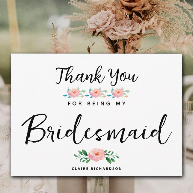 Tack för att du var min brudtärna | Bröllopshustru (Thanks for Being My Bridesmaid | Maid of Honour Thank You Card)