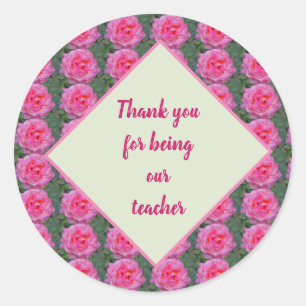 Tack för att ha varit min lärare Rosa ros Mönster Runt Klistermärke