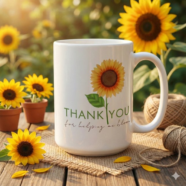 Tack för att hjälpa mig Bloom Mugg (Thank someone special with this, "Thank you for helping me bloom" sunflower mug! )