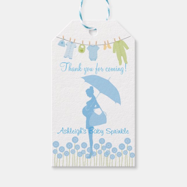 Tack för att komma Blå Silhouette Baby Sprinkle Presentetikett (Framsidan)