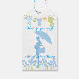 Tack för att komma! Blue Silhouette Baby Shower Presentetikett