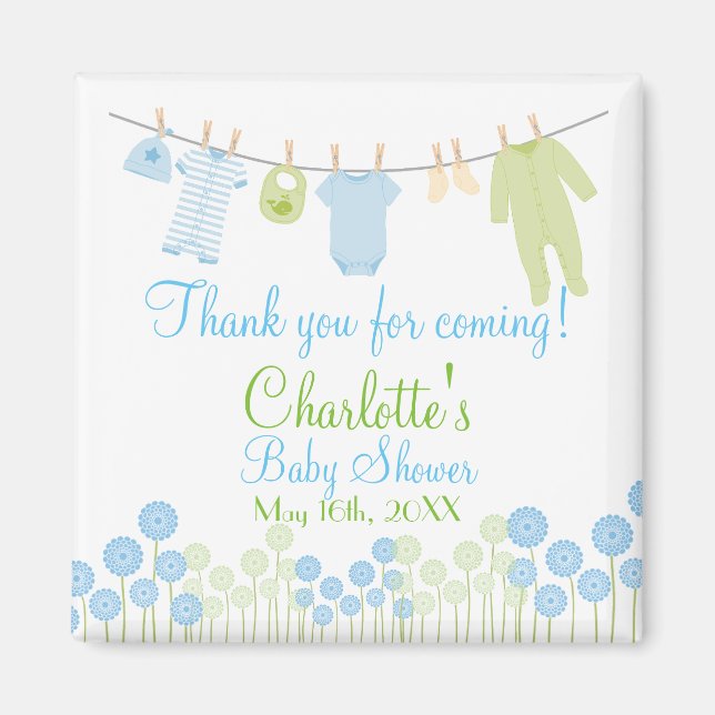 Tack för att komma! Little Clothes Baby Shower Magnet (Framsidan)