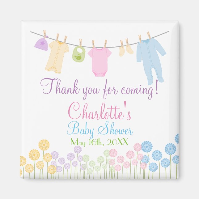 Tack för att komma! Little Clothes Baby Shower Magnet (Framsidan)
