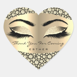 Tack för att komma Namn Heart Diamond Guld Hjärtformat Klistermärke