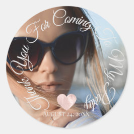 Tack För Att Komma Party Datum Foto Hjärta Runt Klistermärke