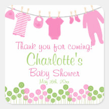 Tack för att komma! Rosa Clothesline Baby Shower
