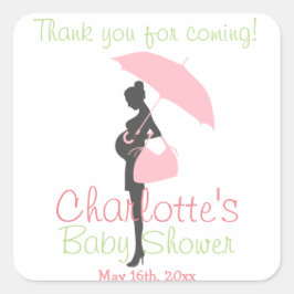 Tack för att komma! Rosa Silhouette Baby Shower Fyrkantigt Klistermärke