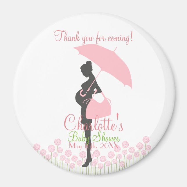 Tack för att komma! Rosa Silhouette Baby Shower Magnet (Framsidan)