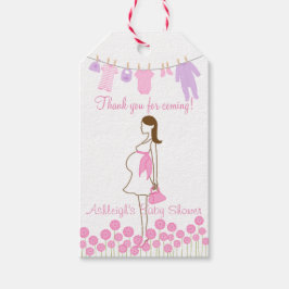 Tack för att komma! Rosa Silhouette Baby Shower Presentetikett