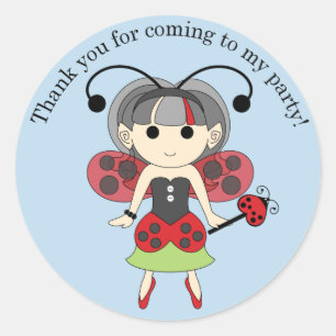 Tack för att komma till Ladybug Fairy Sticker Blue Runt Klistermärke