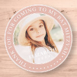 Tack för att komma till mitt Bat mitzvah foto Runt Klistermärke<br><div class="desc">Den här enkla och klassiska designen består av serif-typografi och lägger till ett anpassningsbar-foto. Tack för att du kom till Bat mitzvah.</div>
